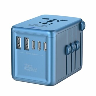 Universal Travel Adapter Offers 6.0A 3X 3.0A USB-C Ports, 2X 2.4A USB-A Ports and 2500W Multi AC Outlet, International Power Plug Adapter Worldwide Travel Charger for EU USA UK AUS (Blue)